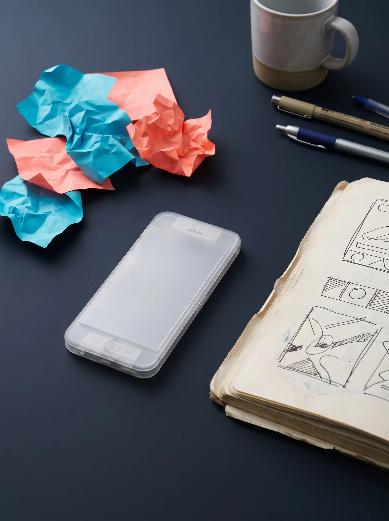 Phone with notes and prototype materials