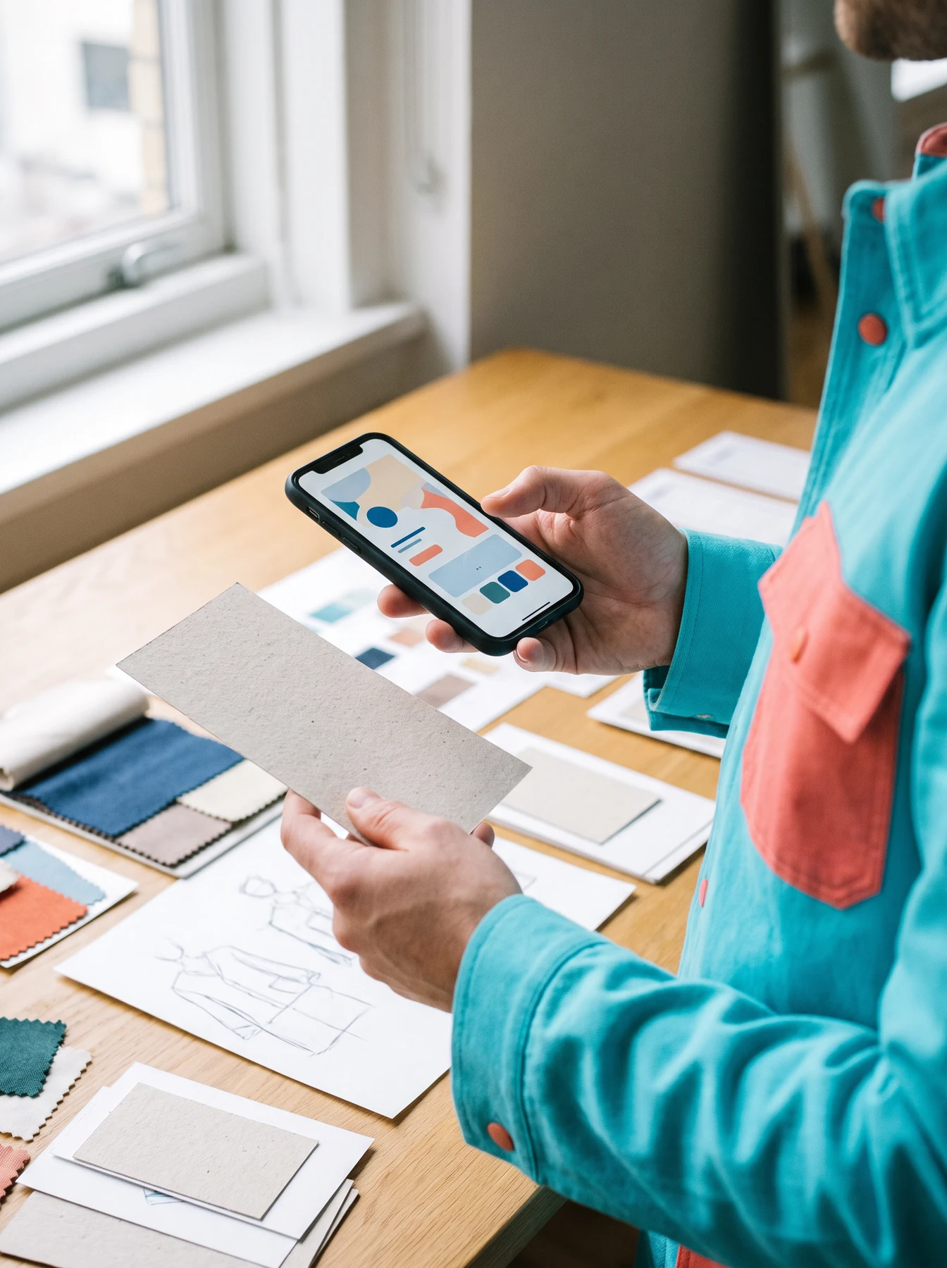 Designer holding a mobile prototype